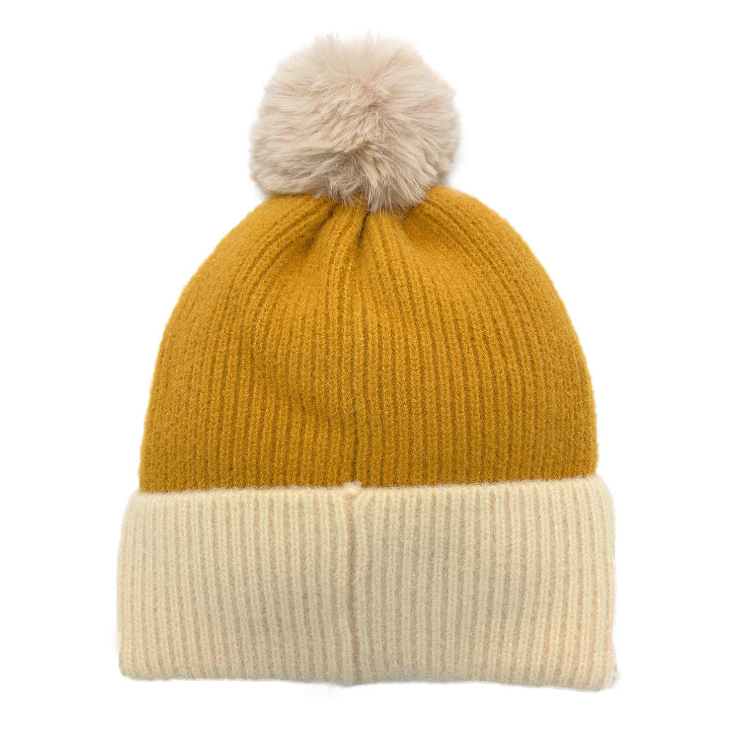 Empire Cove Winter Ribbed Knit Beanie with Faux Fur Pom Pom Hats Gifts for Her-Blue-