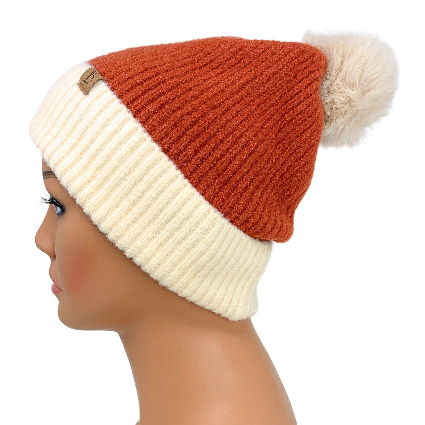 Empire Cove Winter Ribbed Knit Beanie with Faux Fur Pom Pom Hats Gifts for Her-Blue-