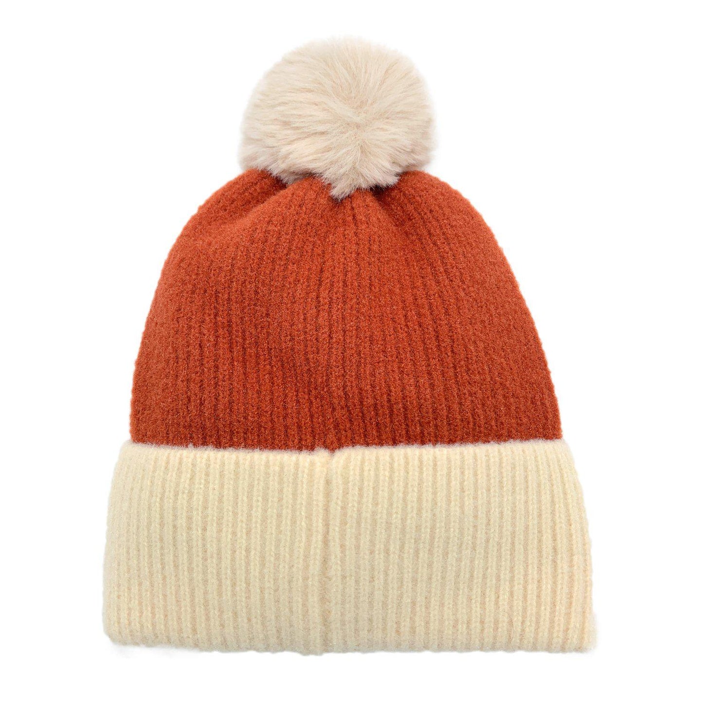 Empire Cove Winter Ribbed Knit Beanie with Faux Fur Pom Pom Hats Gifts for Her-Blue-