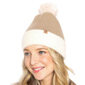 Empire Cove Winter Ribbed Knit Beanie with Faux Fur Pom Pom Hats Gifts for Her-Taupe-