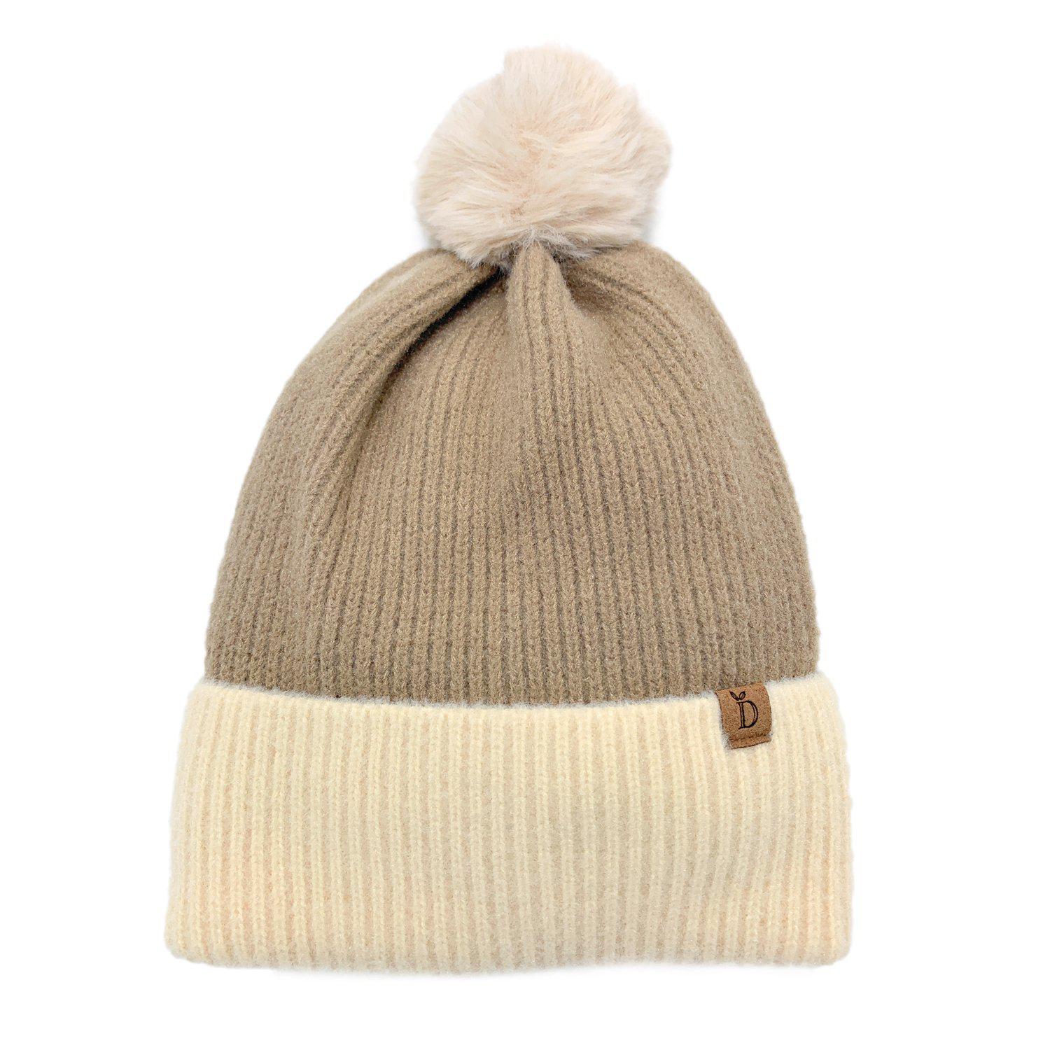 Empire Cove Winter Ribbed Knit Beanie with Faux Fur Pom Pom Hats Gifts for Her-Blue-