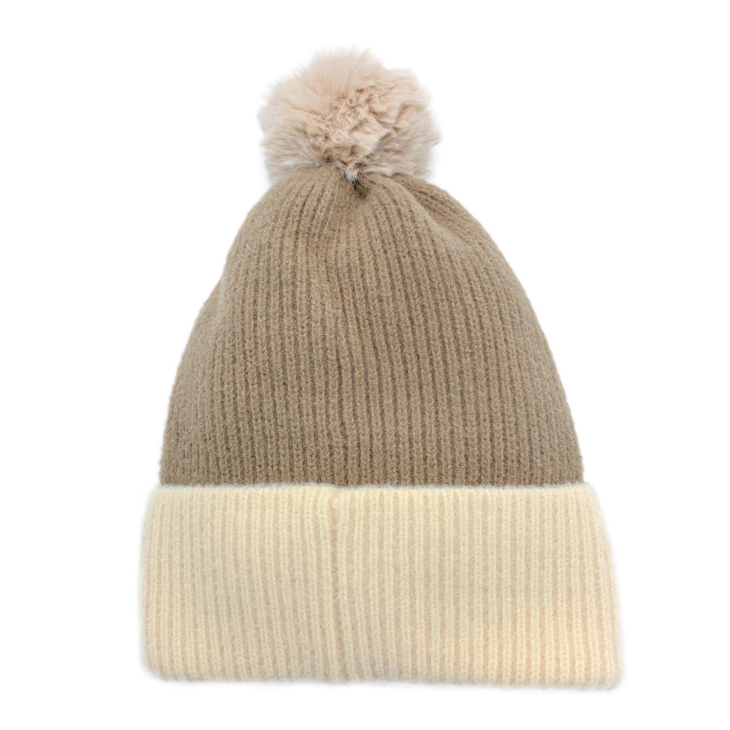 Empire Cove Winter Ribbed Knit Beanie with Faux Fur Pom Pom Hats Gifts for Her-Blue-