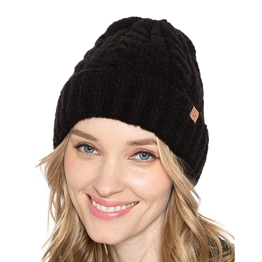 Empire Cove Winter Cable Knit Cuff Beanie-Black-
