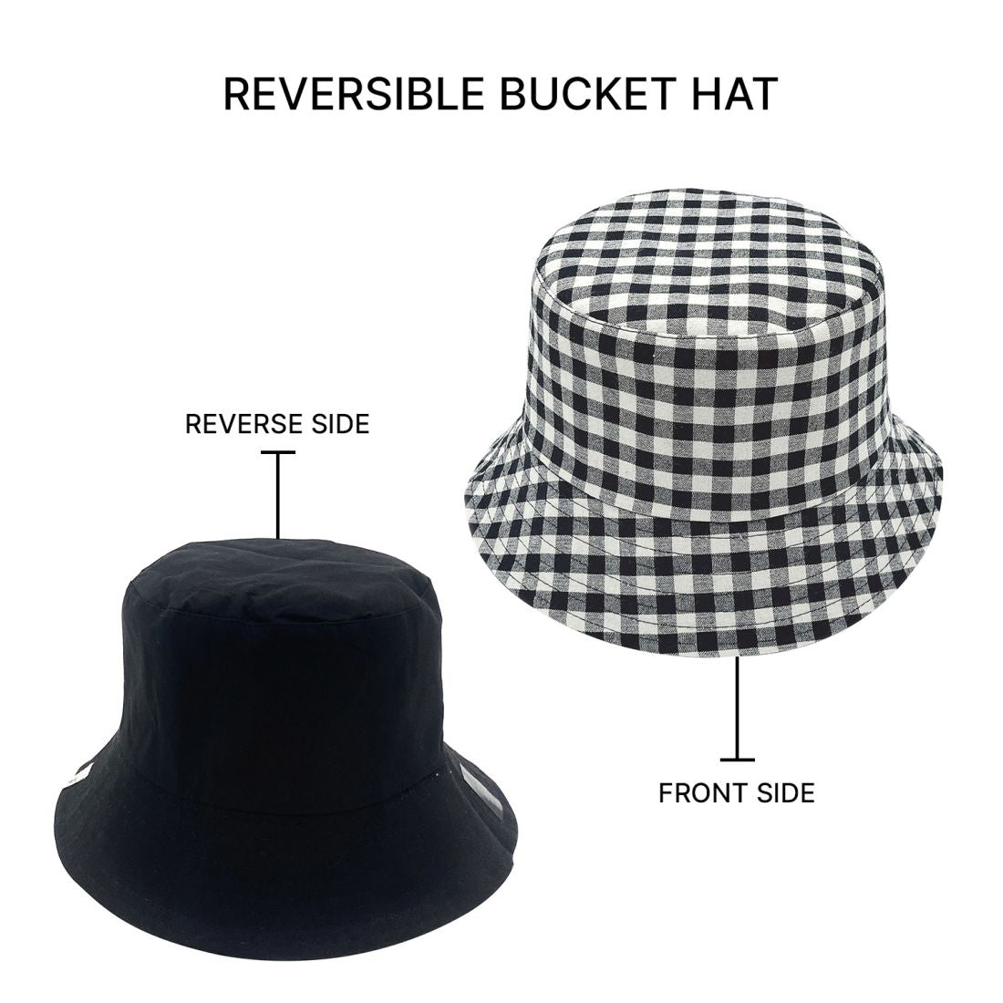 Empire Cove Checkered Tile Bucket Hat Reversible Fisherman Cap Women Men-Black-