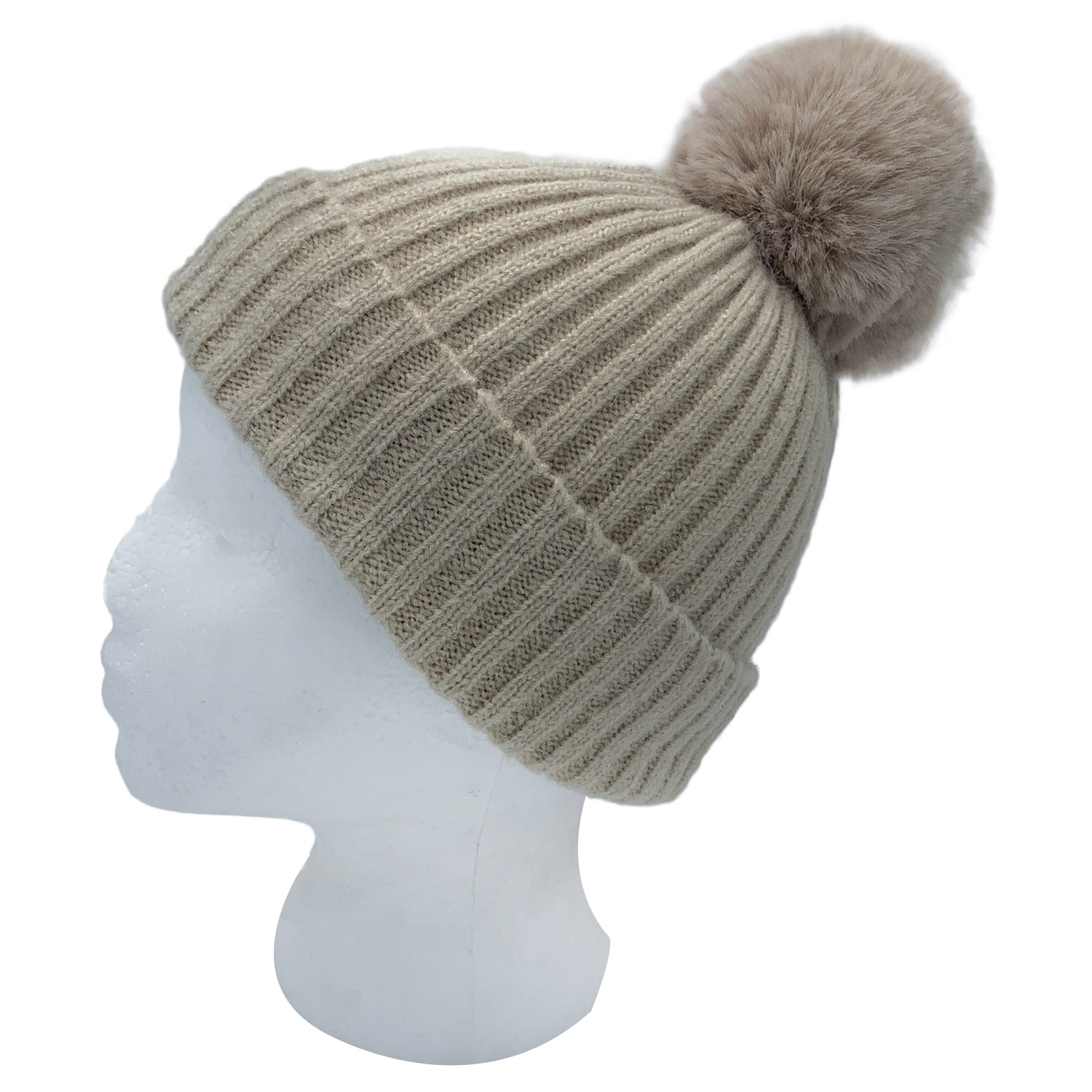 Empire Cove Winter Kids Boys Girls Cable Knit Cuff Beanie with Pom Pom-Beige-