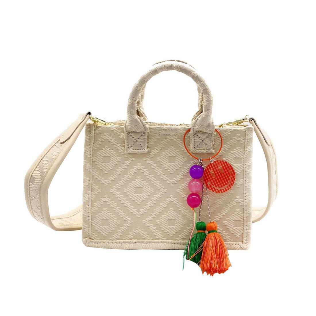Empire Cove Stylish Mini Tote Bags with Tassels Purse Handbags Satchel Bag-Diamond Ivory-