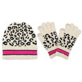 Empire Cove Winter Set Knit Leopard Striped Beanie and Touch Screen Gloves Gift Set-Beige-