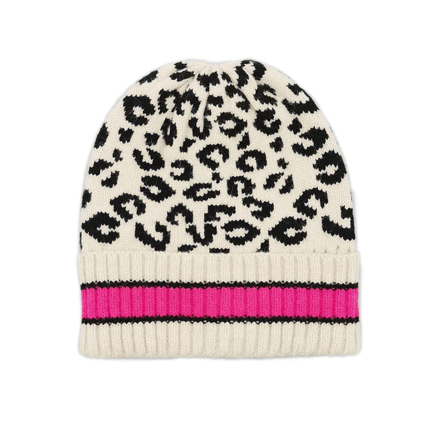Empire Cove Winter Set Knit Leopard Striped Beanie and Touch Screen Gloves Gift Set-Beige-