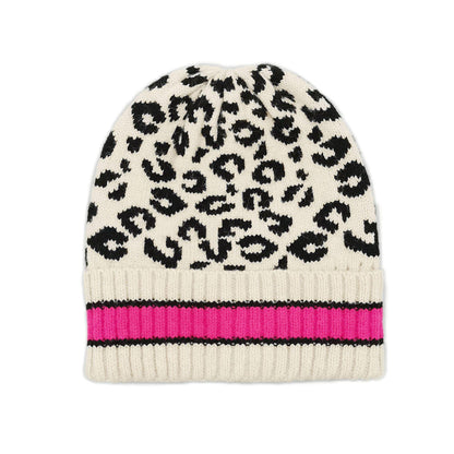 Empire Cove Winter Set Knit Leopard Striped Beanie and Touch Screen Gloves Gift Set-Beige-
