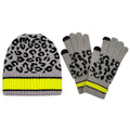 Empire Cove Winter Set Knit Leopard Striped Beanie and Touch Screen Gloves Gift Set-Grey-