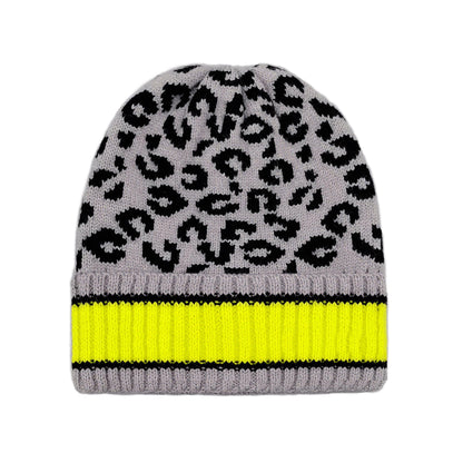 Empire Cove Winter Set Knit Leopard Striped Beanie and Touch Screen Gloves Gift Set-Beige-