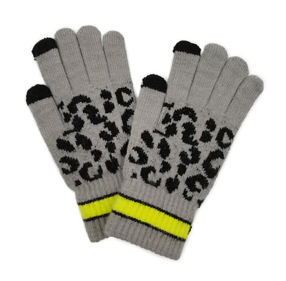 Empire Cove Winter Set Knit Leopard Striped Beanie and Touch Screen Gloves Gift Set-Beige-