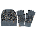 Empire Cove Winter Set Knit Ribbed Leopard Cuff Beanie and Touch Screen Gloves Gift Set-Grey-