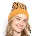 Empire Cove Winter Knit Ribbed Leopard Cuff Beanie-Mustard-