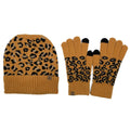 Empire Cove Winter Set Knit Ribbed Leopard Cuff Beanie and Touch Screen Gloves Gift Set-Mustard-