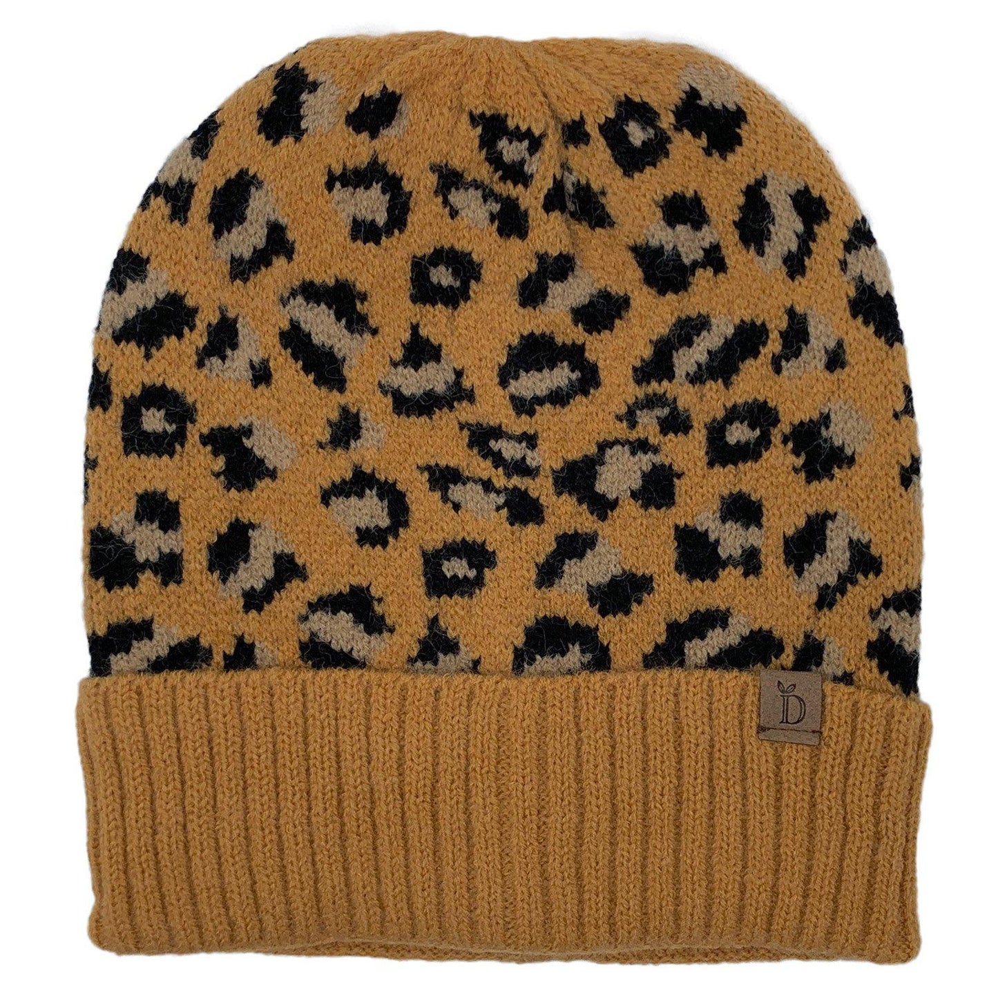 Empire Cove Winter Set Knit Ribbed Leopard Cuff Beanie and Touch Screen Gloves Gift Set-Black-