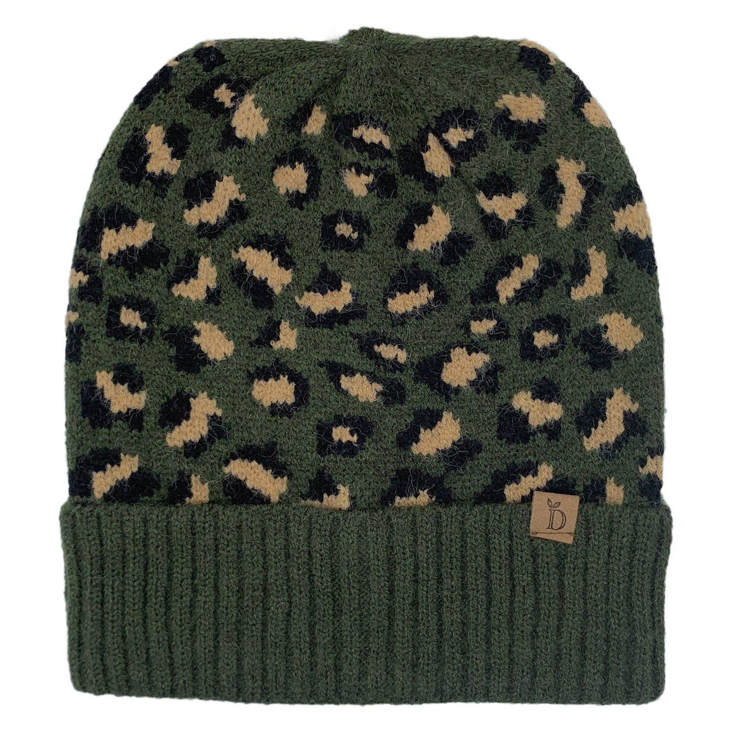 Empire Cove Winter Set Knit Ribbed Leopard Cuff Beanie and Touch Screen Gloves Gift Set-Black-
