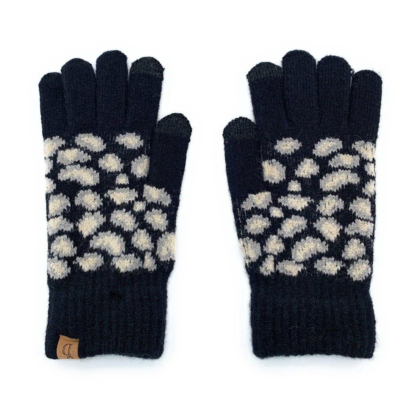 Empire Cove Winter Knit Ribbed Leopard Touch Screen Gloves-Black-