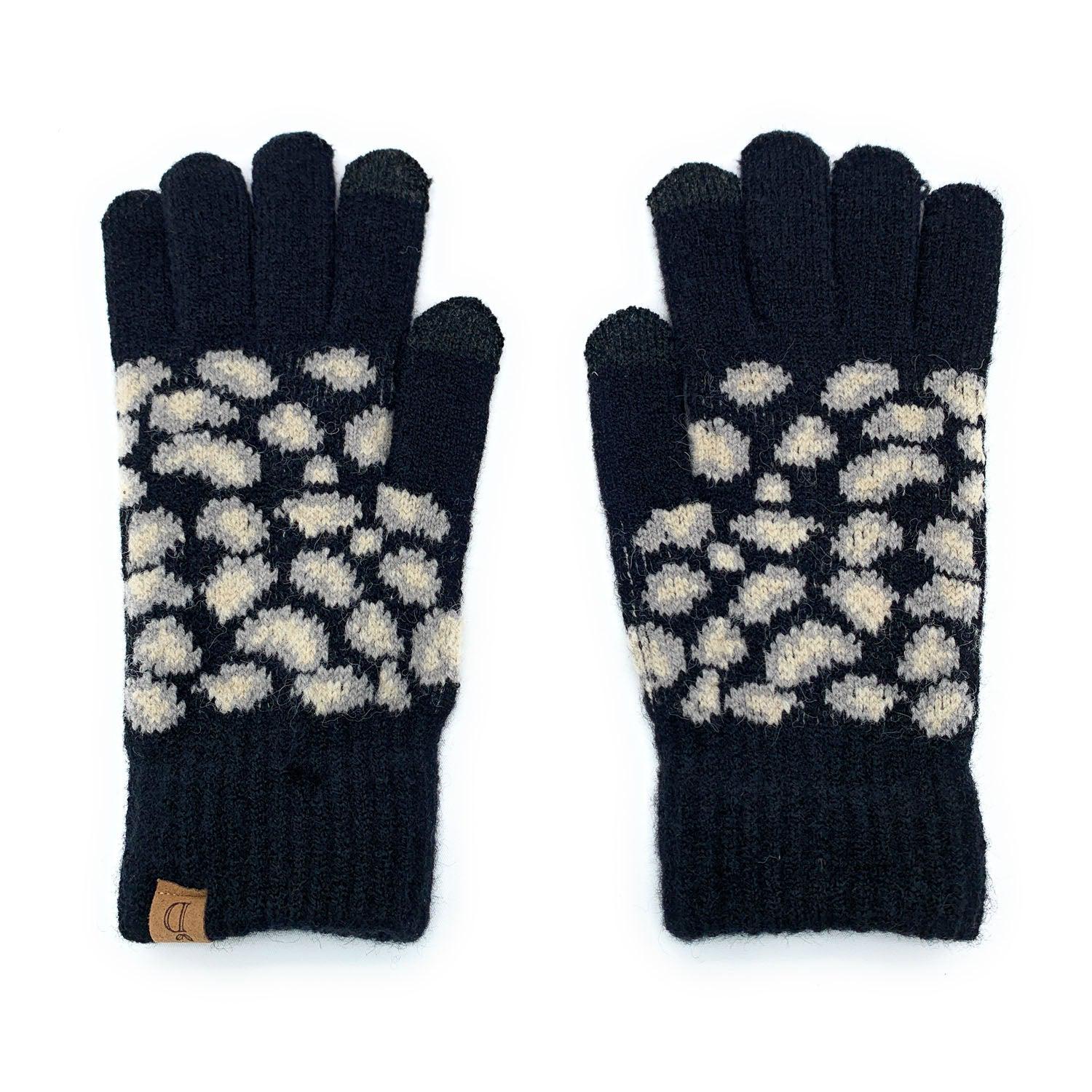 Empire Cove Winter Knit Ribbed Leopard Touch Screen Gloves-Black-