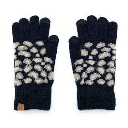 Empire Cove Winter Knit Ribbed Leopard Touch Screen Gloves-Black-