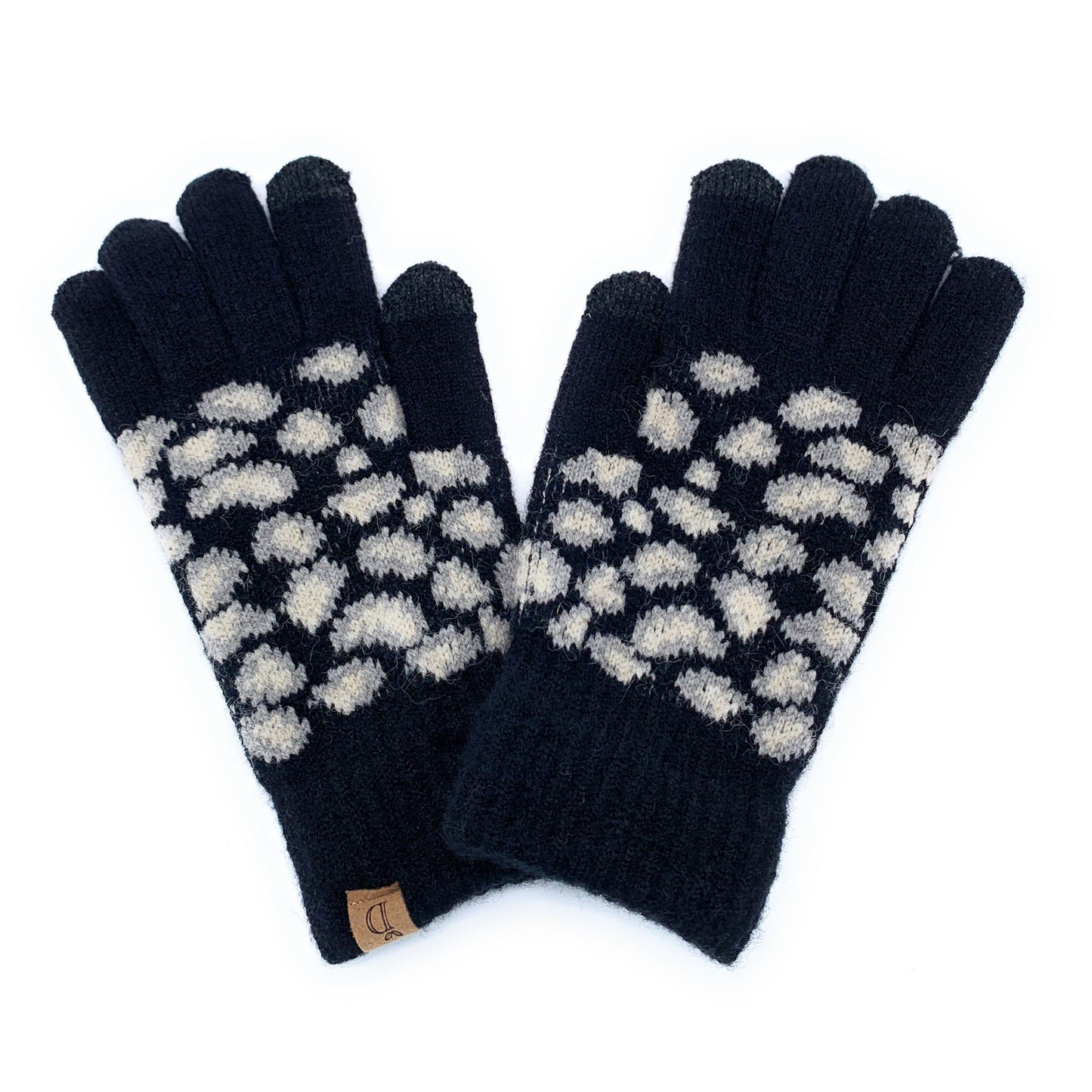 Empire Cove Winter Knit Ribbed Leopard Touch Screen Gloves-Black-