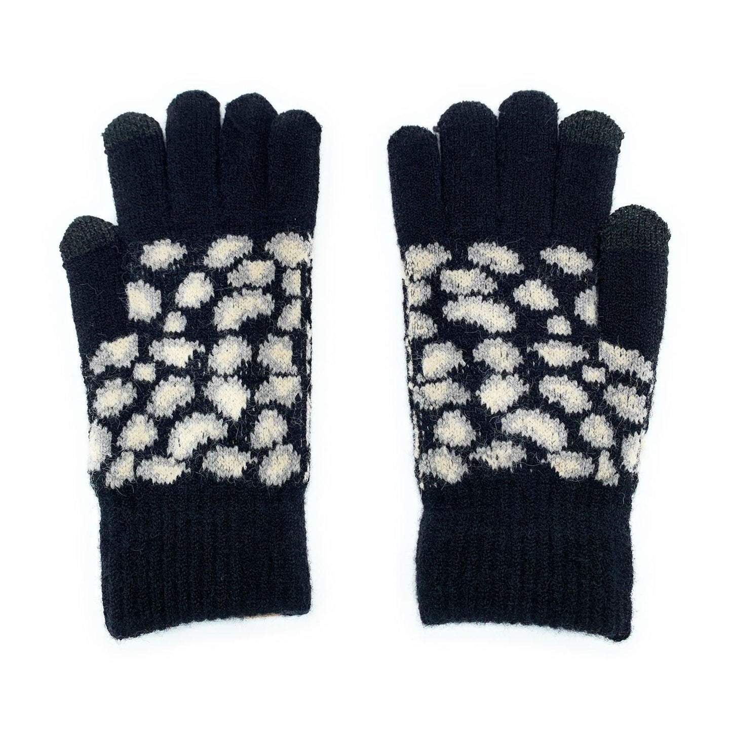Empire Cove Winter Knit Ribbed Leopard Touch Screen Gloves-Black-