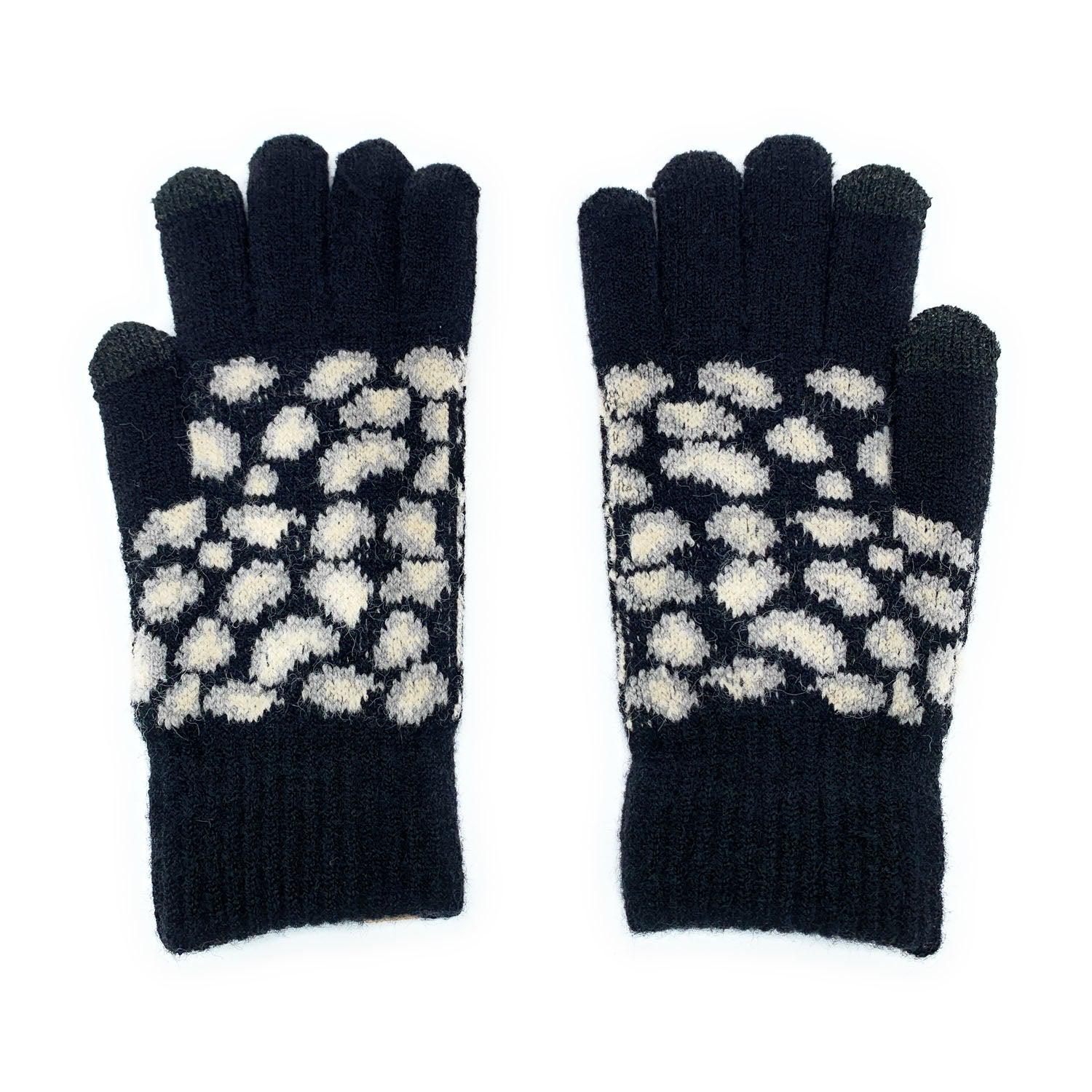 Empire Cove Winter Knit Ribbed Leopard Touch Screen Gloves-Black-