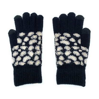 Empire Cove Winter Knit Ribbed Leopard Touch Screen Gloves-Black-