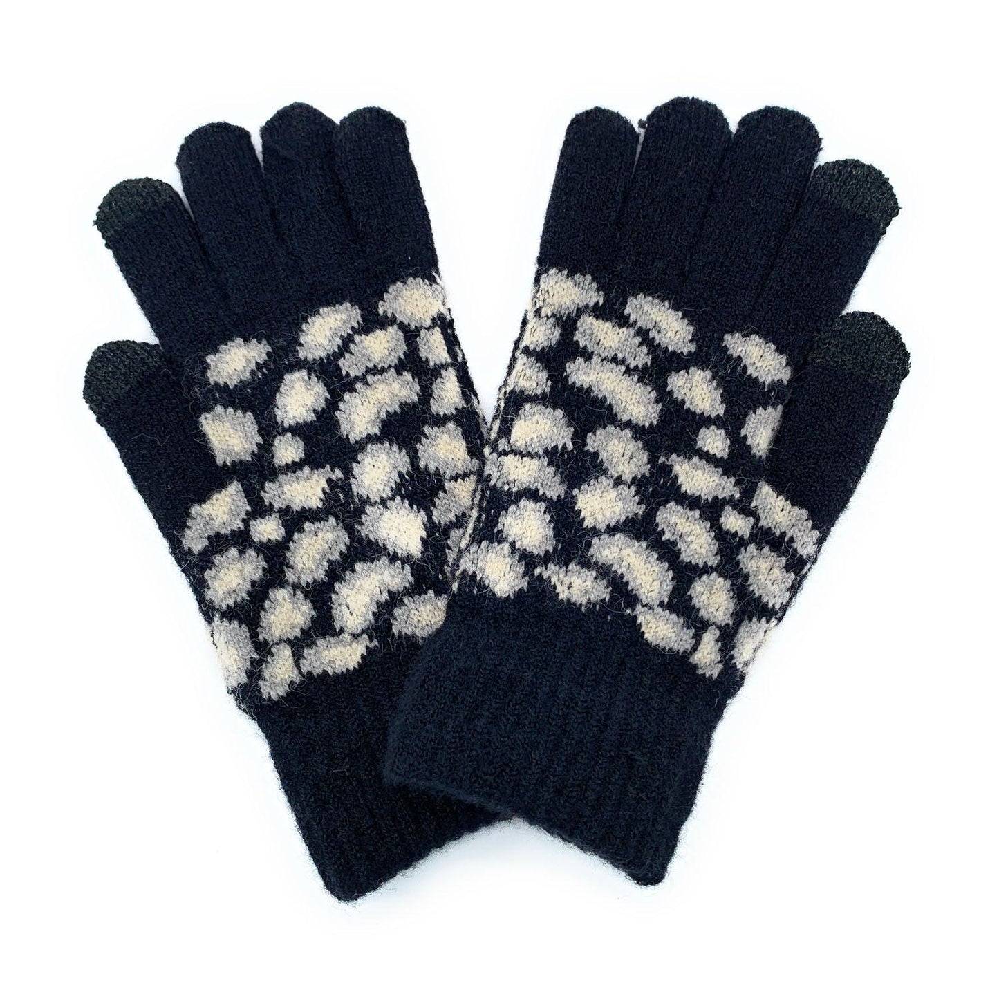 Empire Cove Winter Knit Ribbed Leopard Touch Screen Gloves-Black-