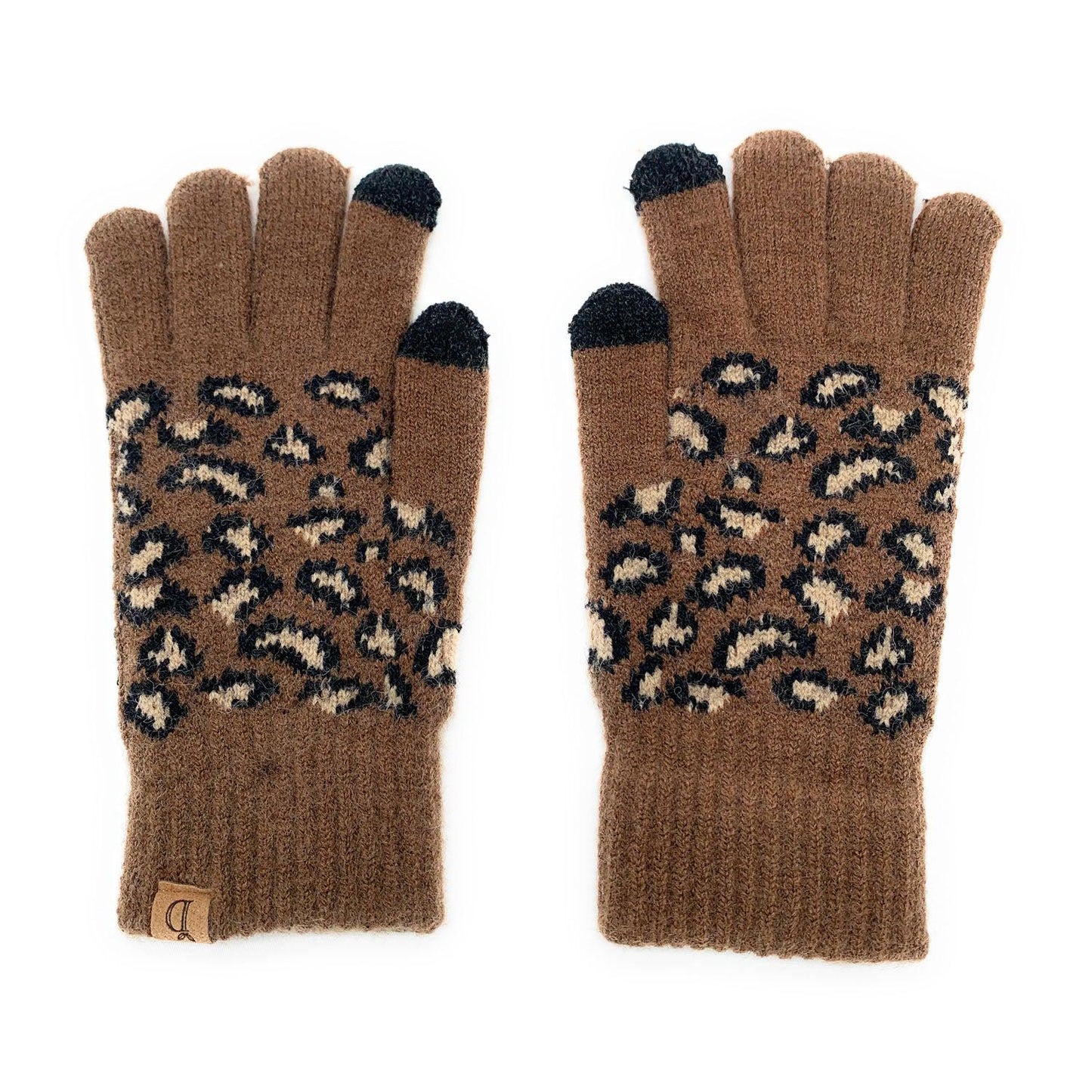Empire Cove Winter Knit Ribbed Leopard Touch Screen Gloves-Black-