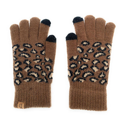 Empire Cove Winter Knit Ribbed Leopard Touch Screen Gloves-Black-