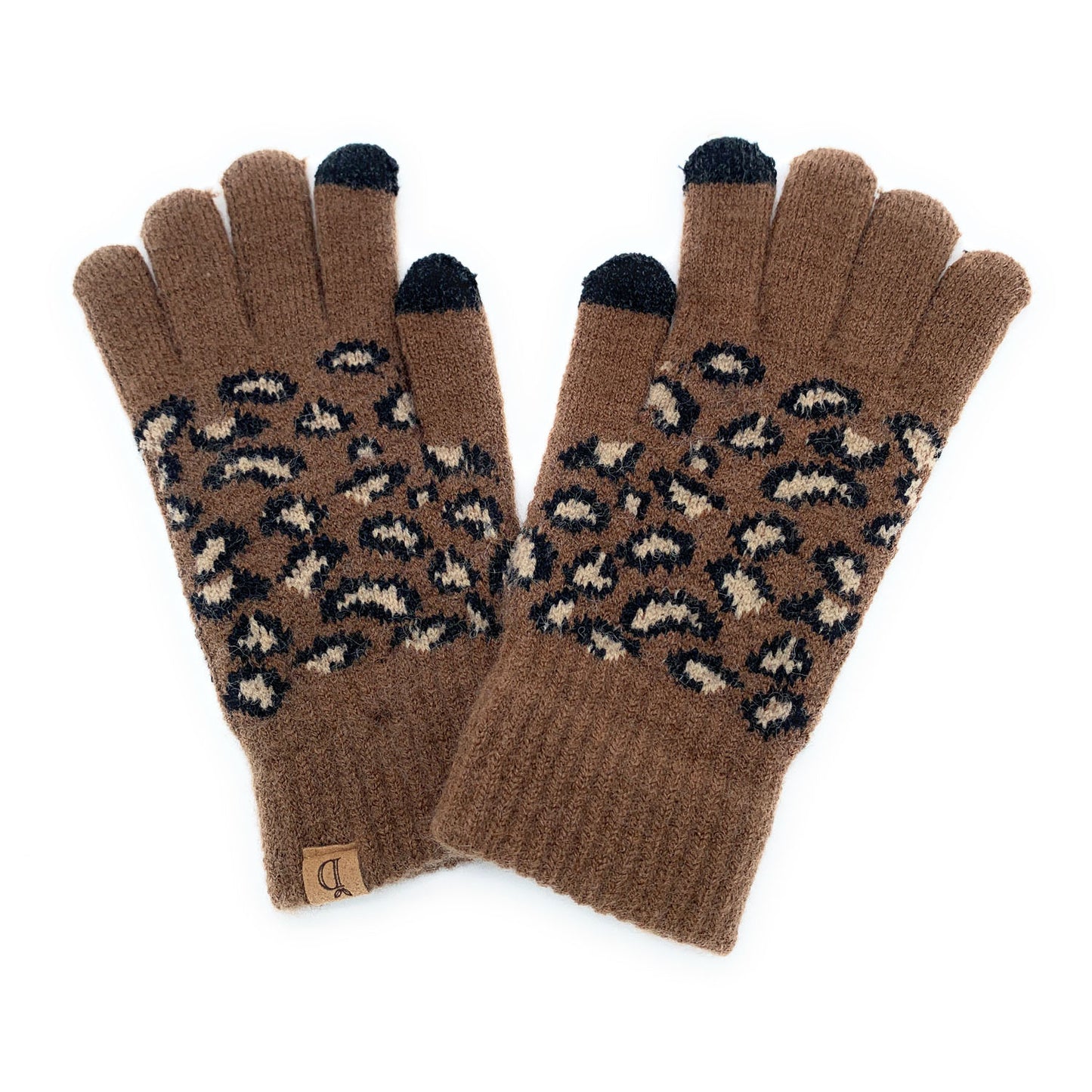 Empire Cove Winter Knit Ribbed Leopard Touch Screen Gloves-Black-