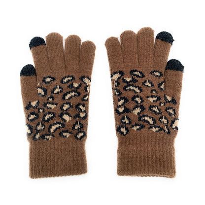 Empire Cove Winter Knit Ribbed Leopard Touch Screen Gloves-Black-
