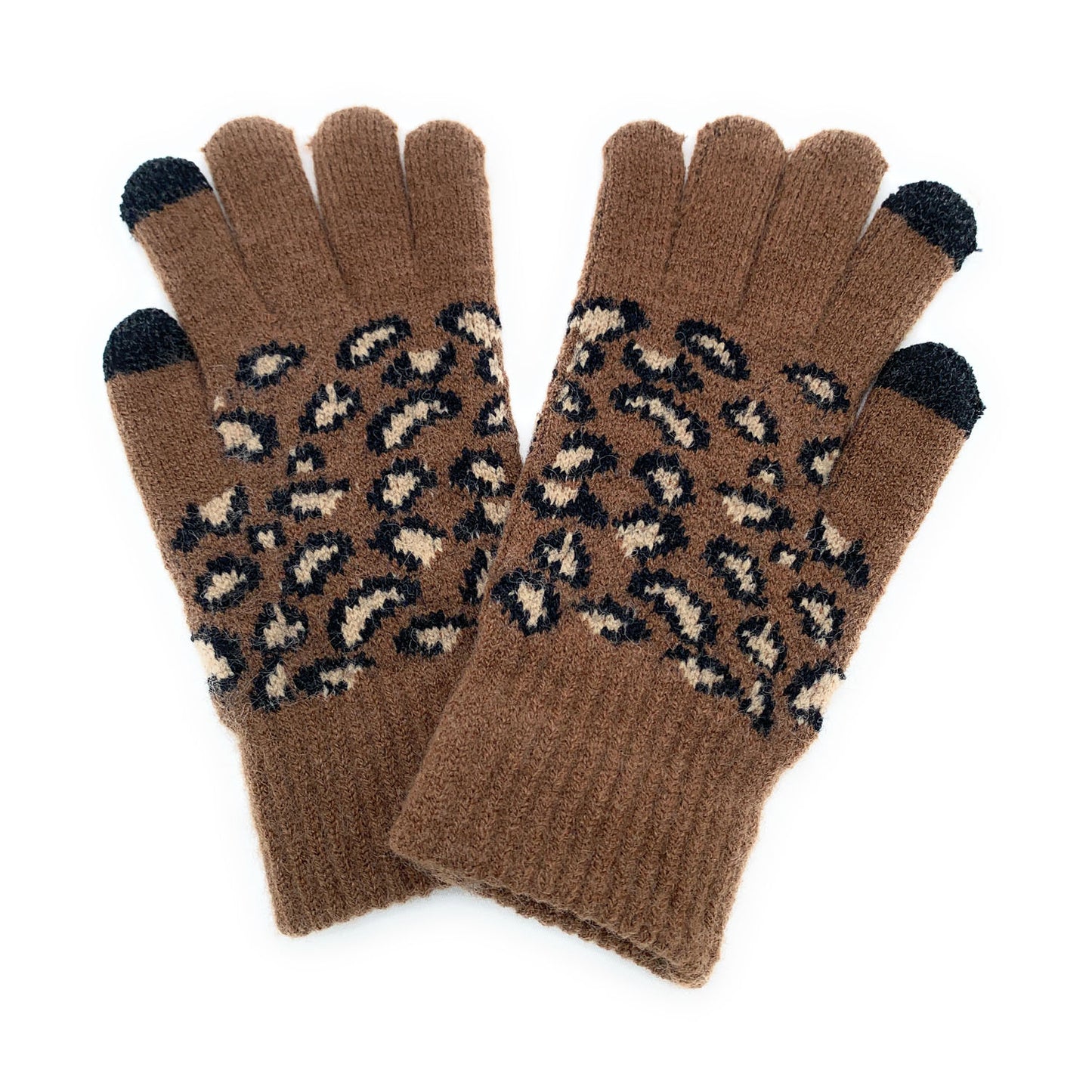 Empire Cove Winter Knit Ribbed Leopard Touch Screen Gloves-Black-