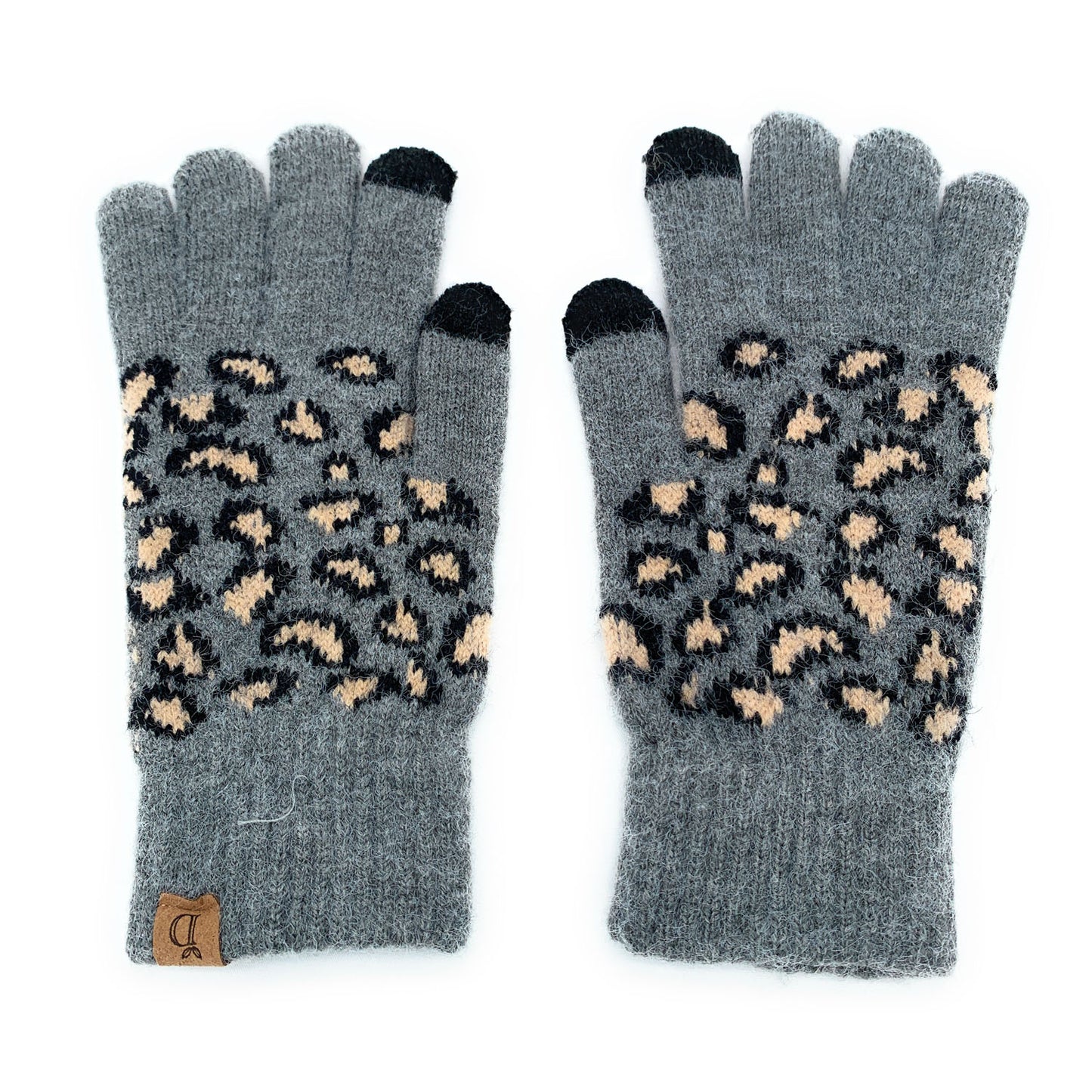 Empire Cove Winter Knit Ribbed Leopard Touch Screen Gloves-Black-