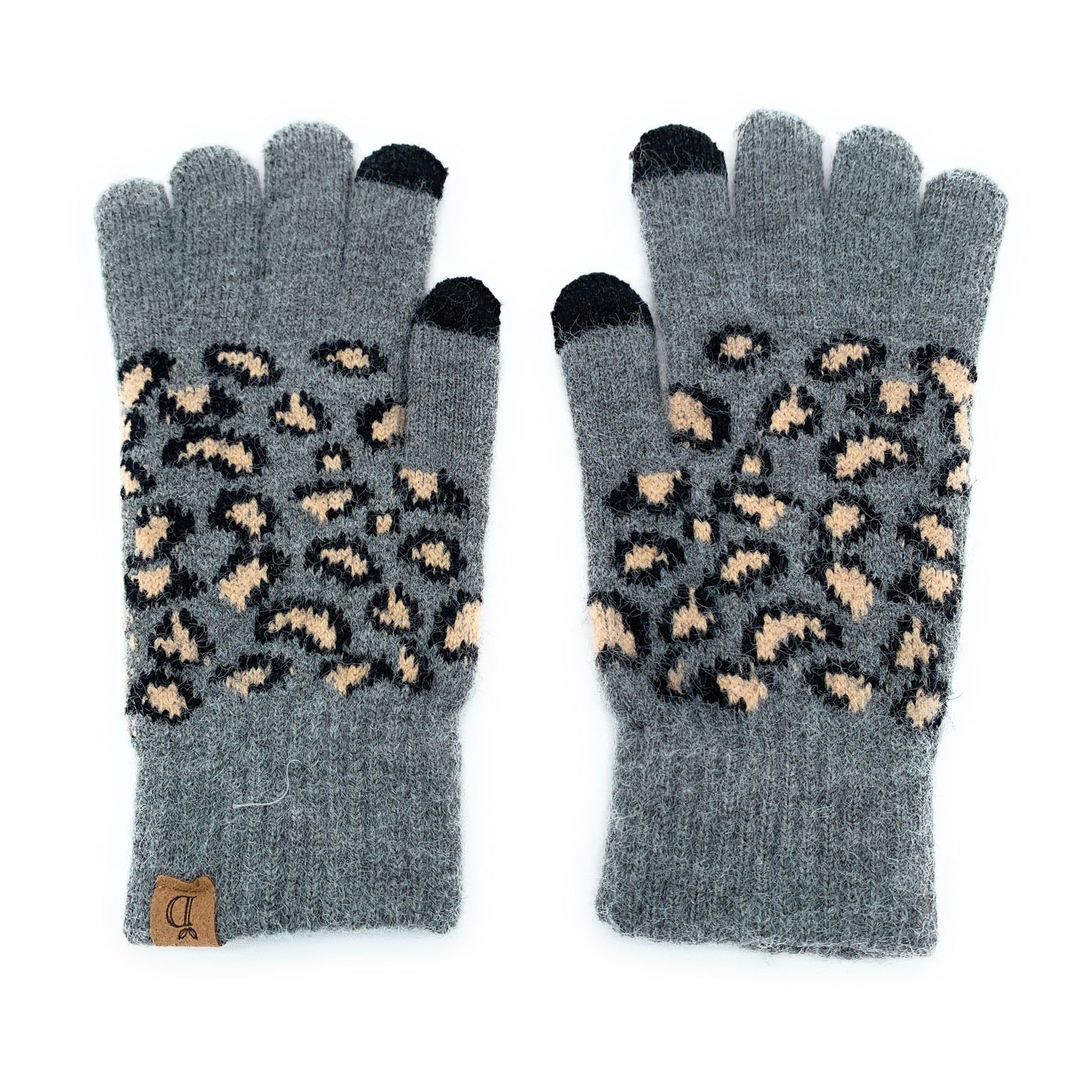 Empire Cove Winter Knit Ribbed Leopard Touch Screen Gloves-Black-