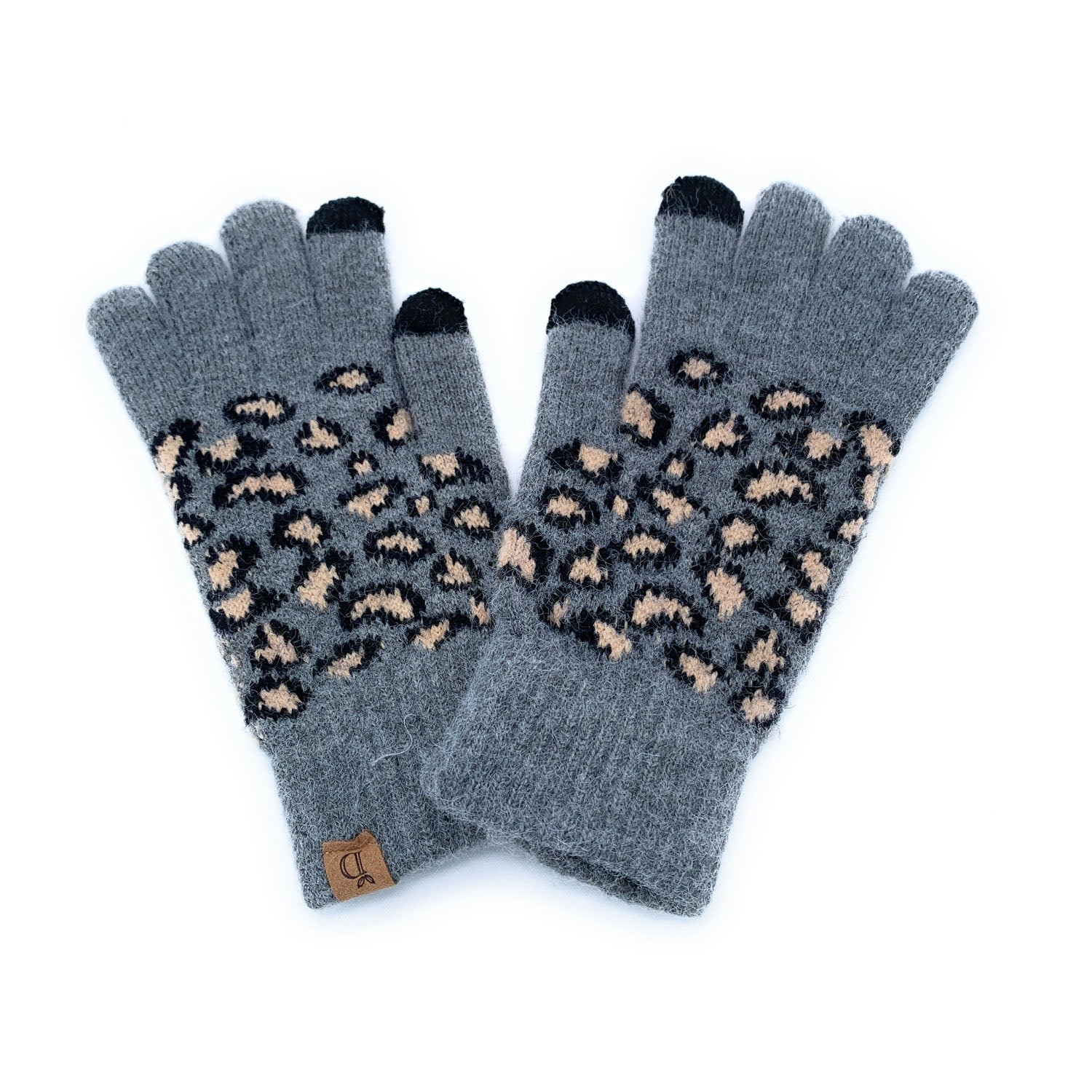 Empire Cove Winter Knit Ribbed Leopard Touch Screen Gloves-Black-