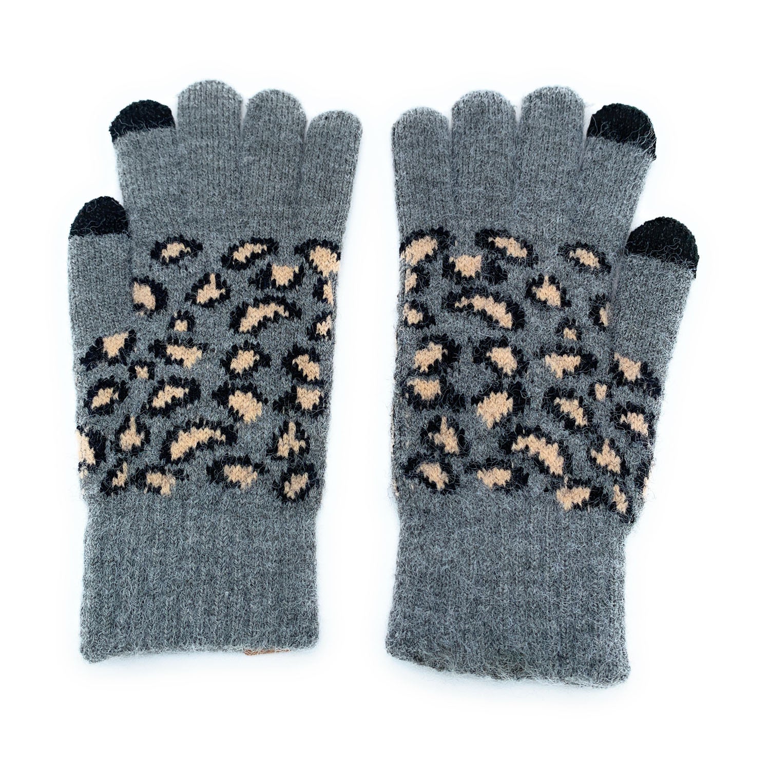 Empire Cove Winter Knit Ribbed Leopard Touch Screen Gloves-Black-