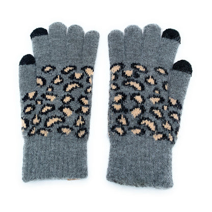 Empire Cove Winter Knit Ribbed Leopard Touch Screen Gloves-Black-