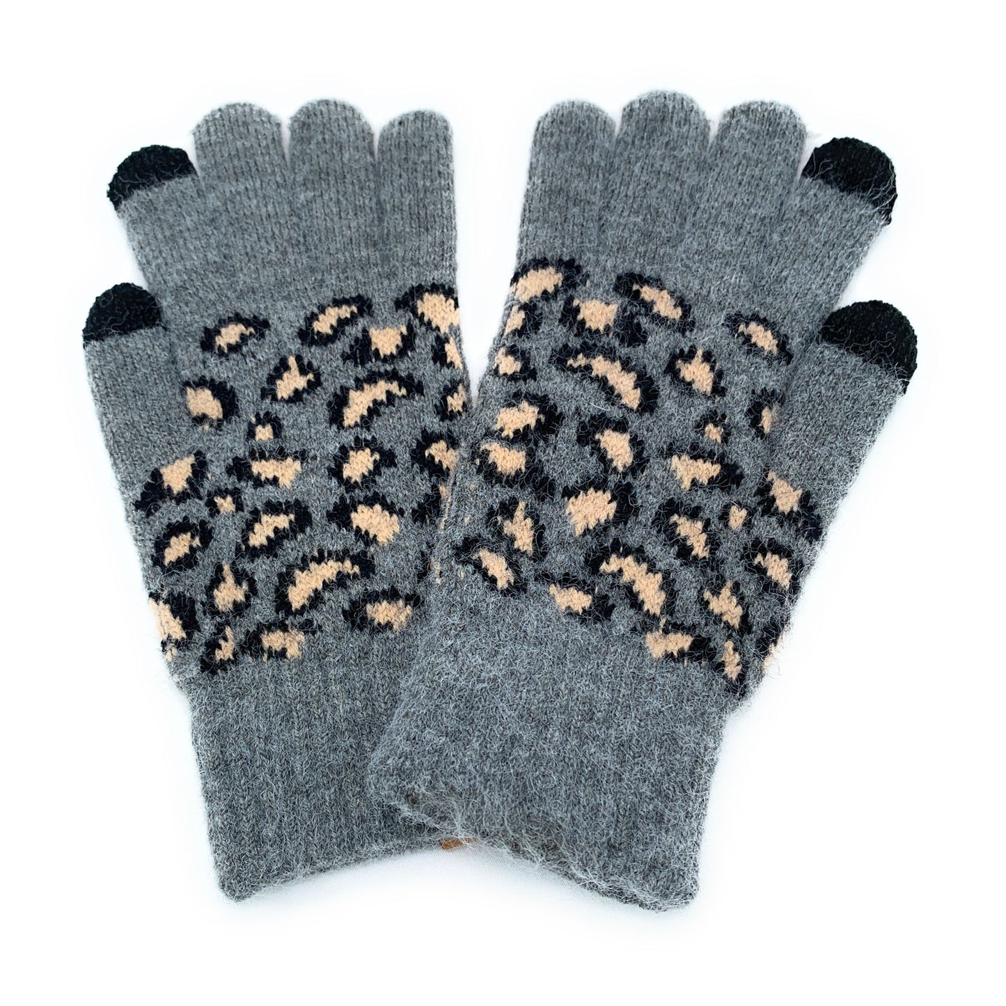 Empire Cove Winter Knit Ribbed Leopard Touch Screen Gloves-Black-
