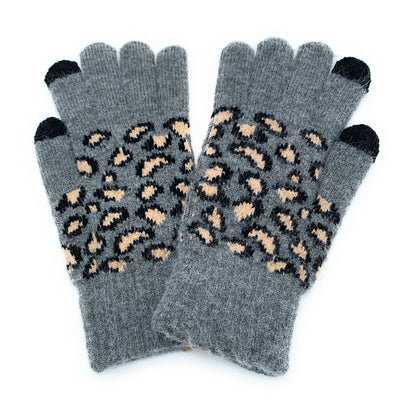 Empire Cove Winter Knit Ribbed Leopard Touch Screen Gloves-Black-