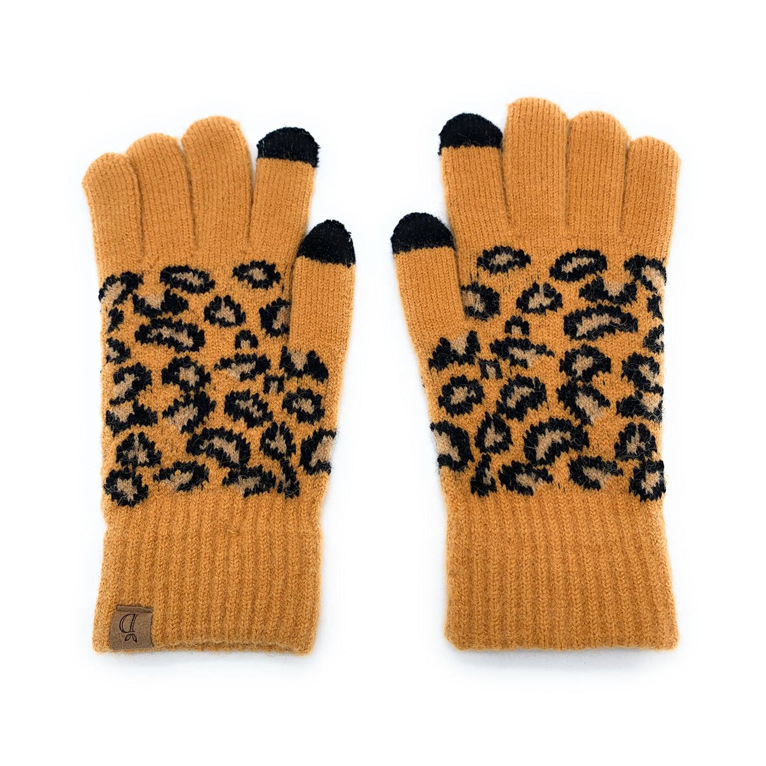 Empire Cove Winter Knit Ribbed Leopard Touch Screen Gloves-Black-