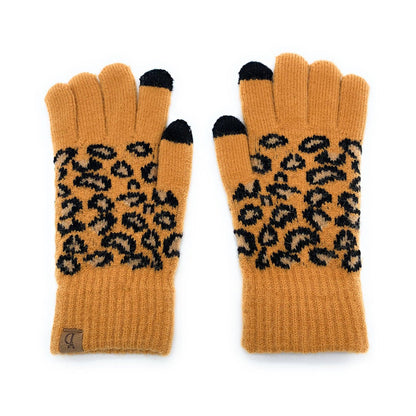 Empire Cove Winter Knit Ribbed Leopard Touch Screen Gloves-Black-