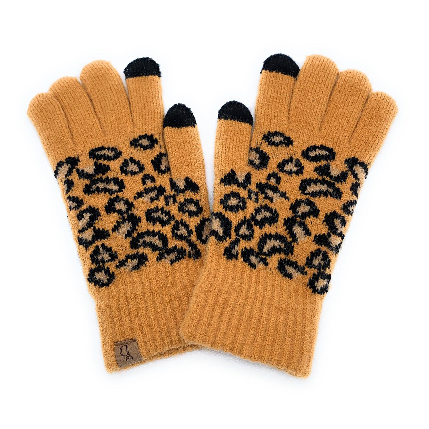 Empire Cove Winter Knit Ribbed Leopard Touch Screen Gloves-Black-