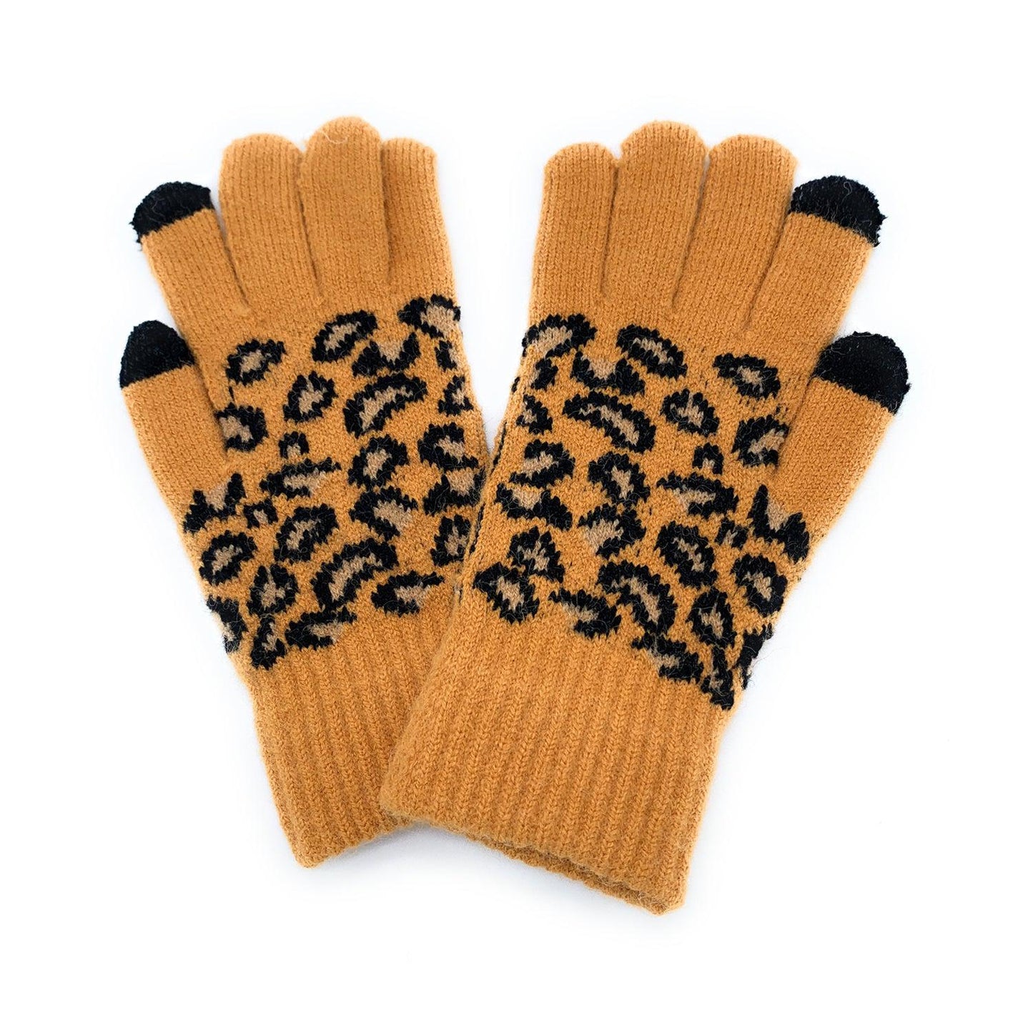 Empire Cove Winter Knit Ribbed Leopard Touch Screen Gloves-Black-