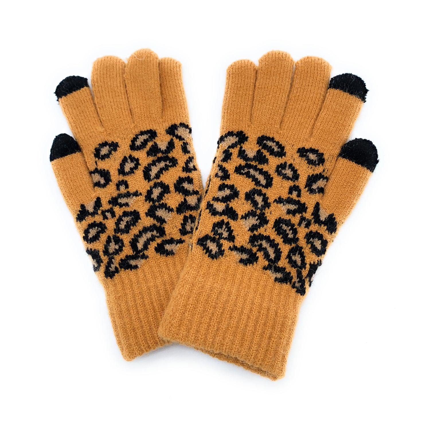 Empire Cove Winter Knit Ribbed Leopard Touch Screen Gloves-Black-