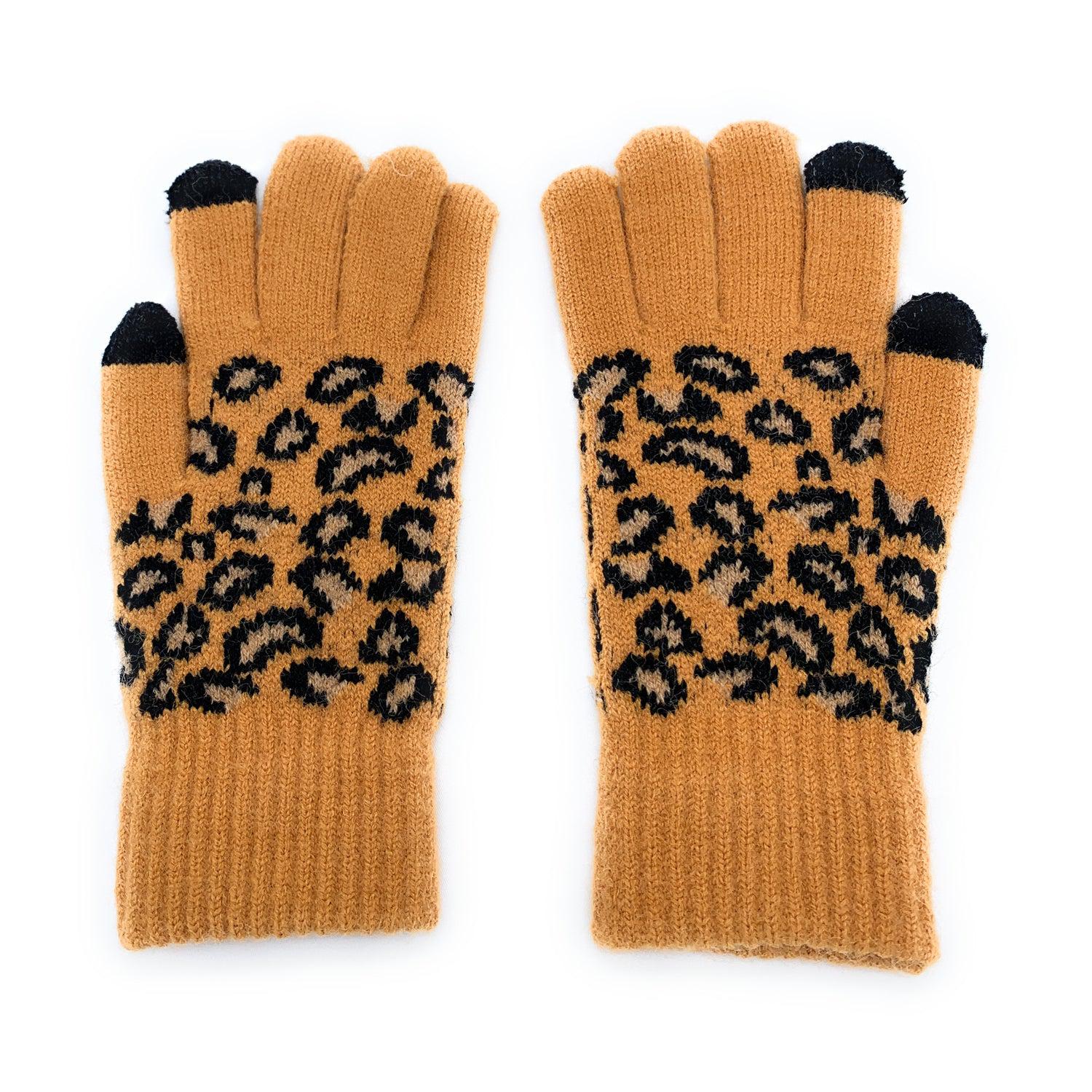 Empire Cove Winter Knit Ribbed Leopard Touch Screen Gloves-Black-