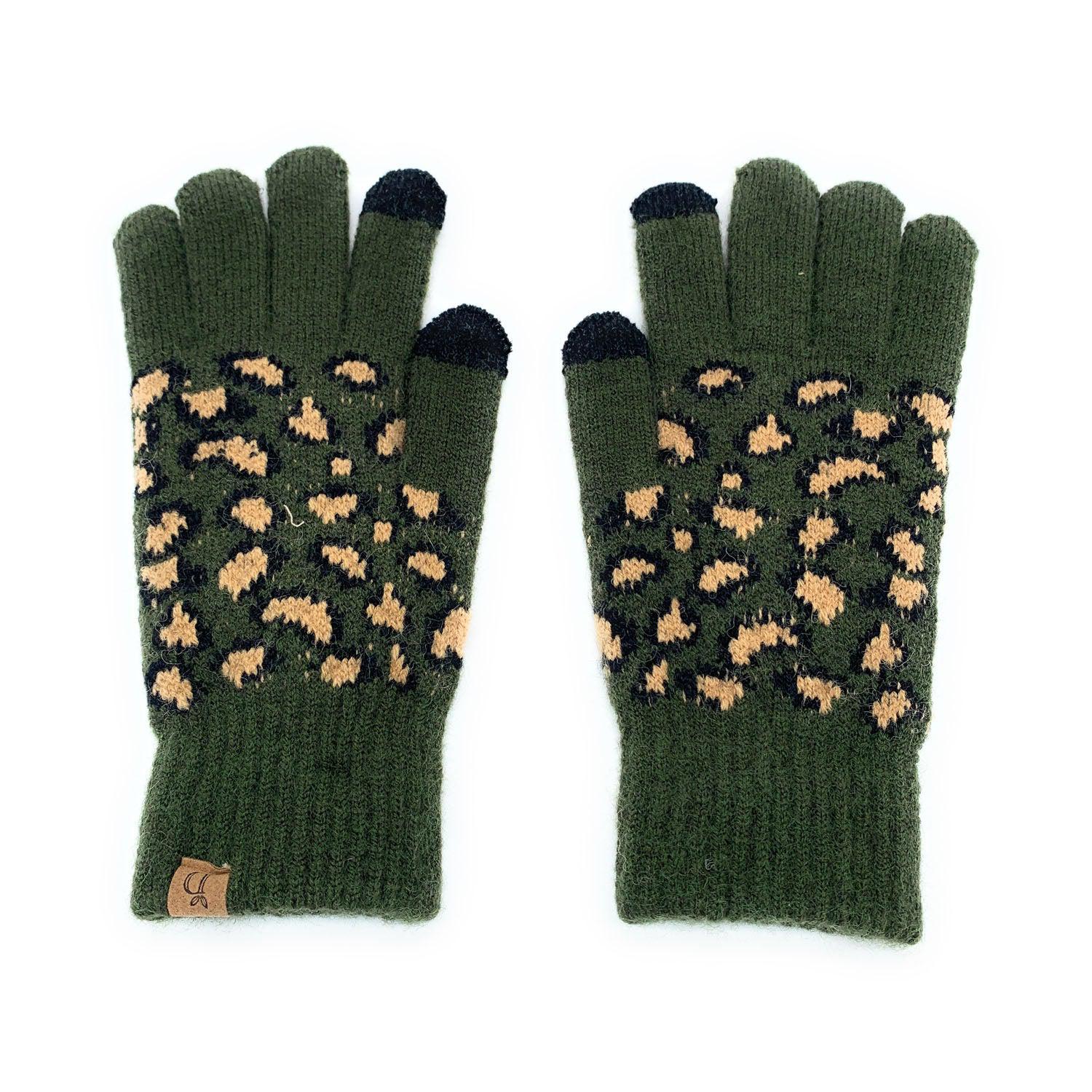 Empire Cove Winter Knit Ribbed Leopard Touch Screen Gloves-Black-