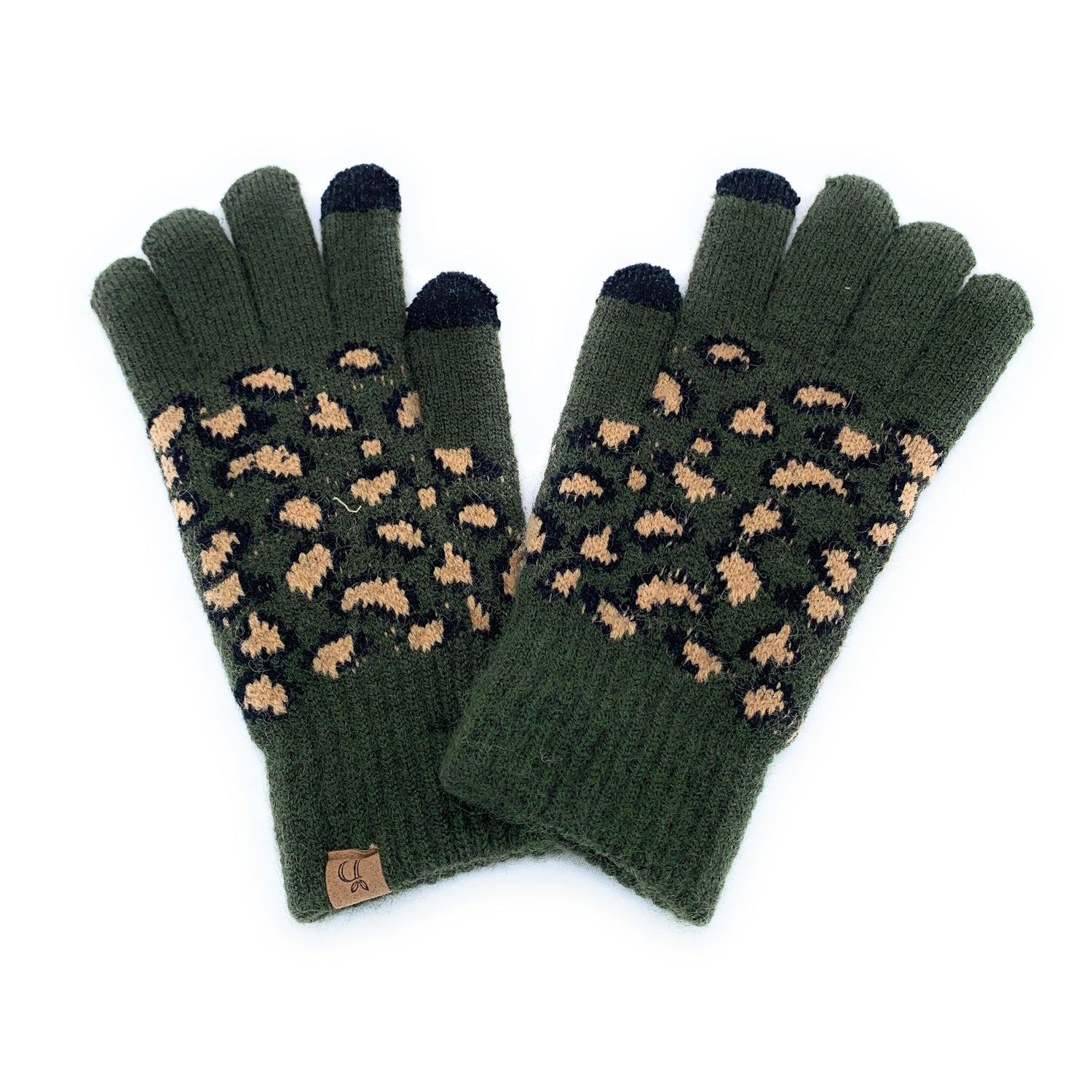 Empire Cove Winter Knit Ribbed Leopard Touch Screen Gloves-Black-