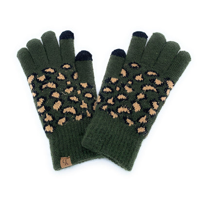 Empire Cove Winter Knit Ribbed Leopard Touch Screen Gloves-Black-